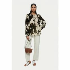 Jigsaw Palm Leaf Cotton Crinkle Brown Top -Jigsaw store unnamed file 1000