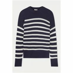 Jigsaw Blue Merino Cashmere Stripe Jumper -Jigsaw store unnamed file 101