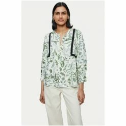 Jigsaw Green Botanist Floral Linen Blouse