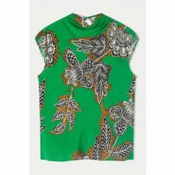 Jigsaw Green Block Floral Cowl Neck Top -Jigsaw store unnamed file 1064