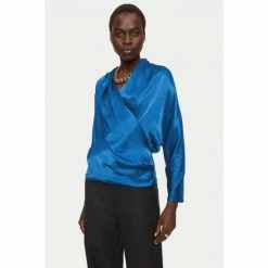 Jigsaw Blue Hammered Satin Wrap Front Top
