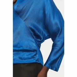 Jigsaw Blue Hammered Satin Wrap Front Top -Jigsaw store unnamed file 1070