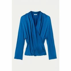 Jigsaw Blue Hammered Satin Wrap Front Top -Jigsaw store unnamed file 1072