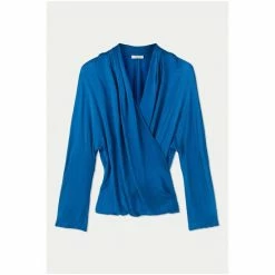 Jigsaw Blue Hammered Satin Wrap Front Top -Jigsaw store unnamed file 1073