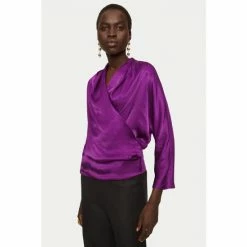 Jigsaw Purple Hammered Satin Wrap Front Top