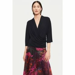 Jigsaw Jersey Wrap Black Long Sleeve Top