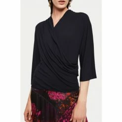 Jigsaw Jersey Wrap Black Long Sleeve Top -Jigsaw store unnamed file 1101