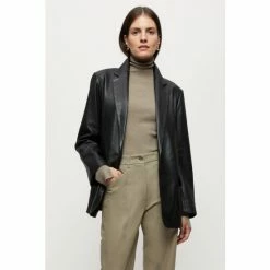 Jigsaw Oversized Black Leather Blazer: Jacket