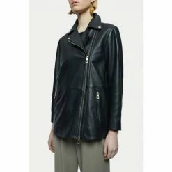 Jigsaw Black Sanford Long Leather Biker Jacket -Jigsaw store unnamed file 1271