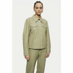 Jigsaw Green Leather Trucker Jacket