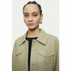 Jigsaw Green Leather Trucker Jacket -Jigsaw store unnamed file 1296