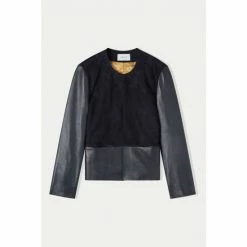 Jigsaw Blue Nakoa Leather Mix Jacket -Jigsaw store unnamed file 1303