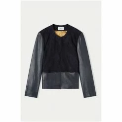 Jigsaw Blue Nakoa Leather Mix Jacket -Jigsaw store unnamed file 1304