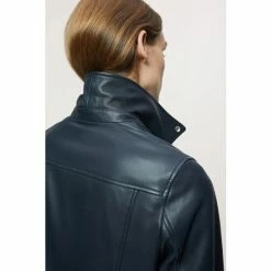 Jigsaw Blue Quinn Leather Biker Jacket -Jigsaw store unnamed file 1315