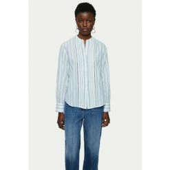 Jigsaw Blue Cotton Stripe Broderie Shirt