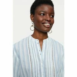 Jigsaw Blue Cotton Stripe Broderie Shirt -Jigsaw store unnamed file 1614