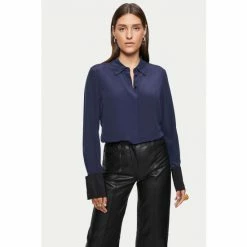 Jigsaw Blue Contrast Cuff Silk Shirt