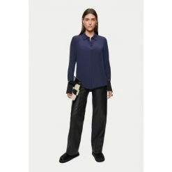 Jigsaw Blue Contrast Cuff Silk Shirt -Jigsaw store unnamed file 1644