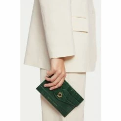 Jigsaw Green Mia Croc Effect Leather Pouch -Jigsaw store unnamed file 1702