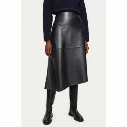 Jigsaw Leather Midi Asymmetric Black Skirt