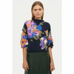 Jigsaw Blue Wild Rose Intarsia Jumper