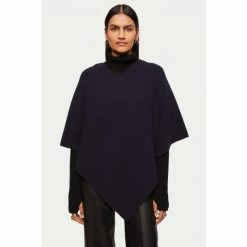 Jigsaw Blue Wool Cashmere Rib Poncho