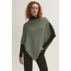 Jigsaw Green Wool Cashmere Open Poncho