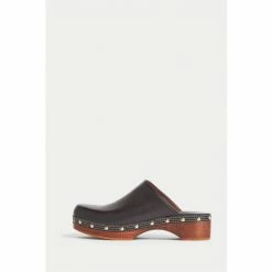 Jigsaw Black Hayle Wooden Black Leather Clogs Shoes