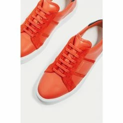 Jigsaw Orange Riva Stripe Leather Trainers -Jigsaw store unnamed file 2143