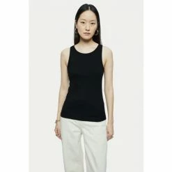 Jigsaw Black Organic Cotton Ribbed Tank