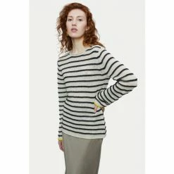 Jigsaw Grey Linen Stripe Tipped Jumper