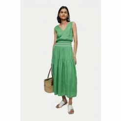Jigsaw Green Linen Smocked Detail Maxi Dress -Jigsaw store unnamed file 351