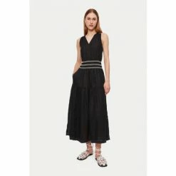 Jigsaw Black Linen Smocked Detail Maxi Dress -Jigsaw store unnamed file 357