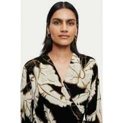 Jigsaw Black Palm Leaf Silk Wrap Dress -Jigsaw store unnamed file 382