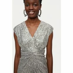 Jigsaw Silver Sequin Ruched Midi Dress 2 Jigsaw Silver Sequin Ruched Midi Dress -Jigsaw store unnamed file 441