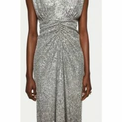 Jigsaw Silver Sequin Ruched Midi Dress 3 Jigsaw Silver Sequin Ruched Midi Dress -Jigsaw store unnamed file 442