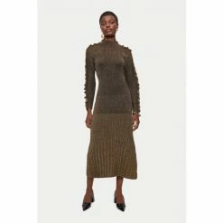 Jigsaw Gold Metallic Knitted Dress