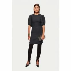Jigsaw Black Crinkle Crepe Short Black Dress