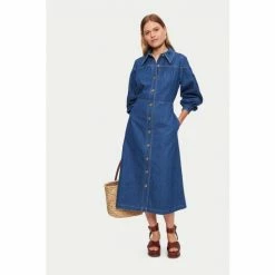 Jigsaw Denim Blue Gathered Sleeve Dress