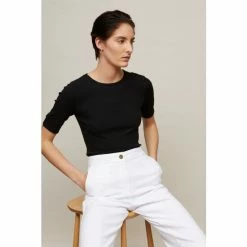 Jigsaw Bovey Ribbed Fitted T-Shirt Black -Jigsaw store unnamed file 581