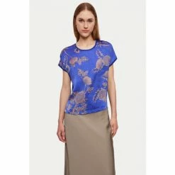 Jigsaw Purple Dahlia Floral Silk Front T-Shirt