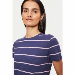 Jigsaw Blue Cotton Slub Stripe T-Shirt -Jigsaw store unnamed file 646