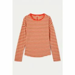 Jigsaw Red Cotton Slub Stripe Long Sleeve Boyfriend T-Shirt -Jigsaw store unnamed file 673