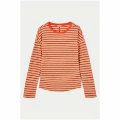 Jigsaw Red Cotton Slub Stripe Long Sleeve Boyfriend T-Shirt -Jigsaw store unnamed file 674