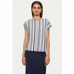 Jigsaw Blue Cotton Striped Jacquard Tabard T-Shirt