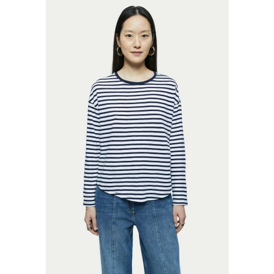 unnamed-file-747.jpg Jigsaw Cotton Slub Stripe Long Sleeve Boyfriend T-Shirt Green -Jigsaw store unnamed file 747