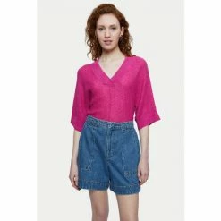 Jigsaw Pink Linen Cotton Slouchy Jumper