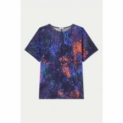 Jigsaw Blue Linen Paint Drops Printed T-Shirt -Jigsaw store unnamed file 770