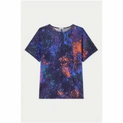 Jigsaw Blue Linen Paint Drops Printed T-Shirt -Jigsaw store unnamed file 771