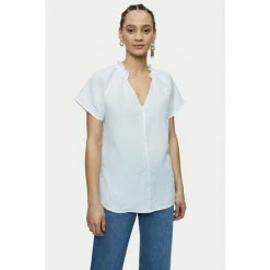 Jigsaw White Linen Ruffle Top